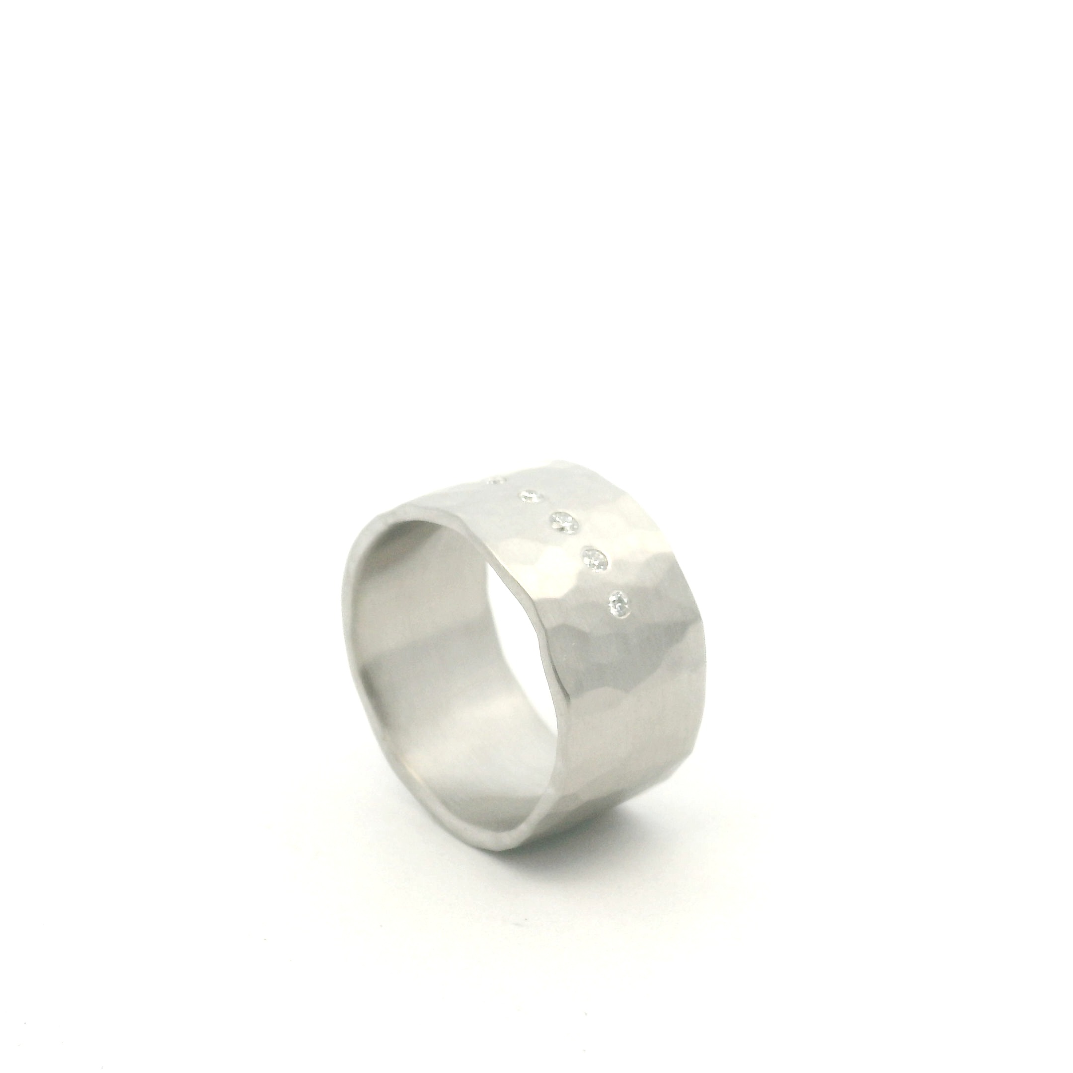Wide Hammered Platinum and Diamond Band