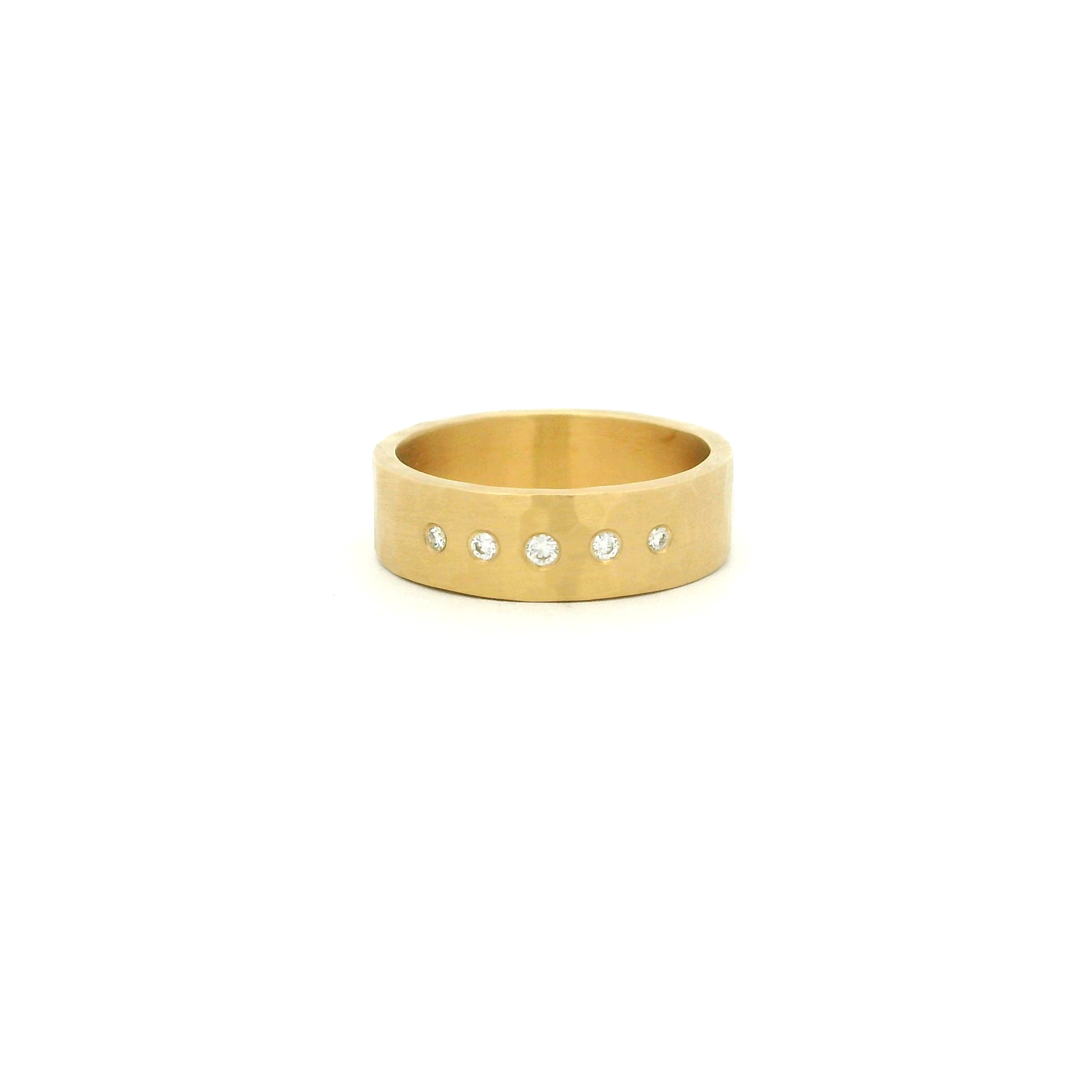 18 karat Yellow Gold and Diamond Hammered Band