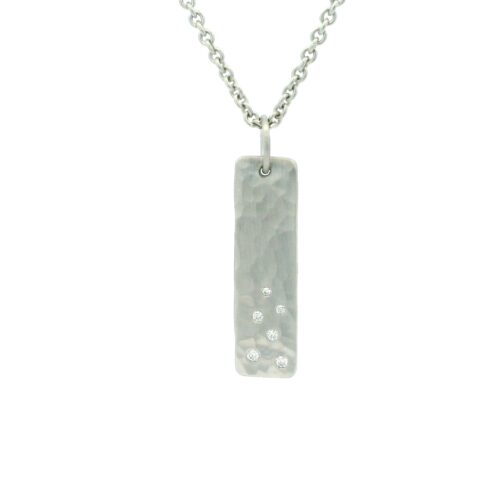 Platinum Diamond Hammered Bar Pendant