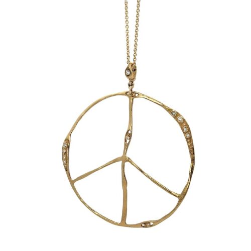 18 karat Yellow Gold and Diamond Peace Sign, Large