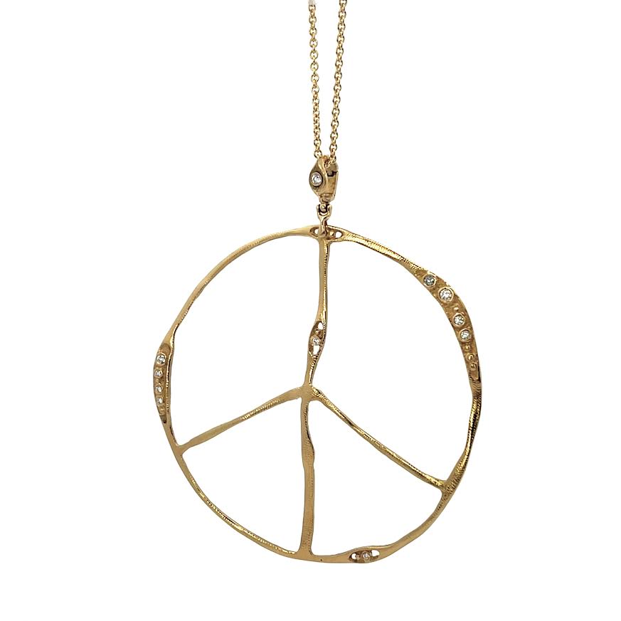 18 karat Yellow Gold and Diamond Peace Sign, Large