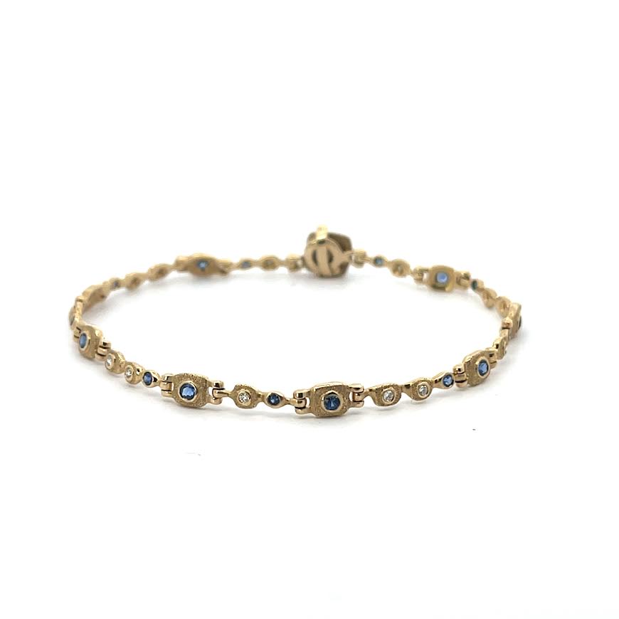 18 karat Yellow Gold, Diamond and Sapphire Hinge Bracelet