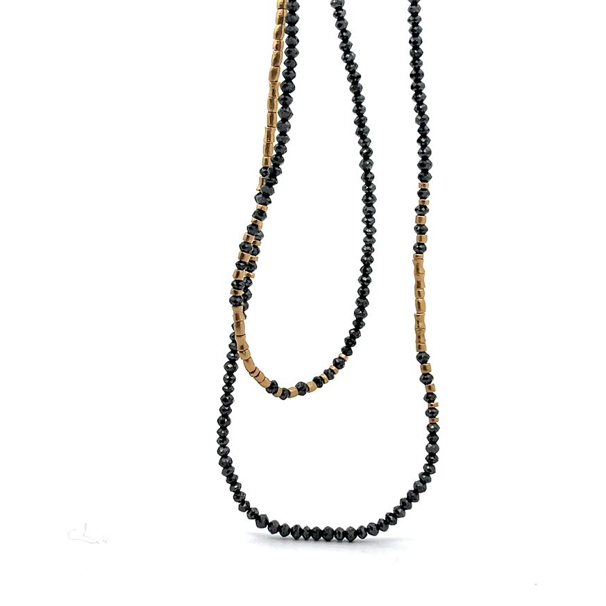 18 karat Yellow Gold and Black Diamond Beaded Necklace