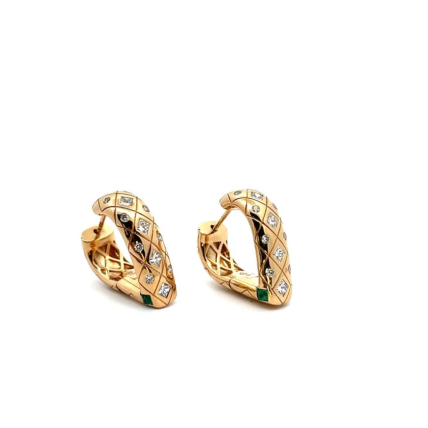 Yellow gold, Emerald and Diamond "Mama Bliss" Hoops