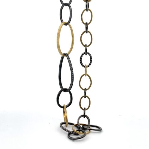 Diamond, 18 karat Yellow Gold and Oxidized Silver Chain Link Necklace
