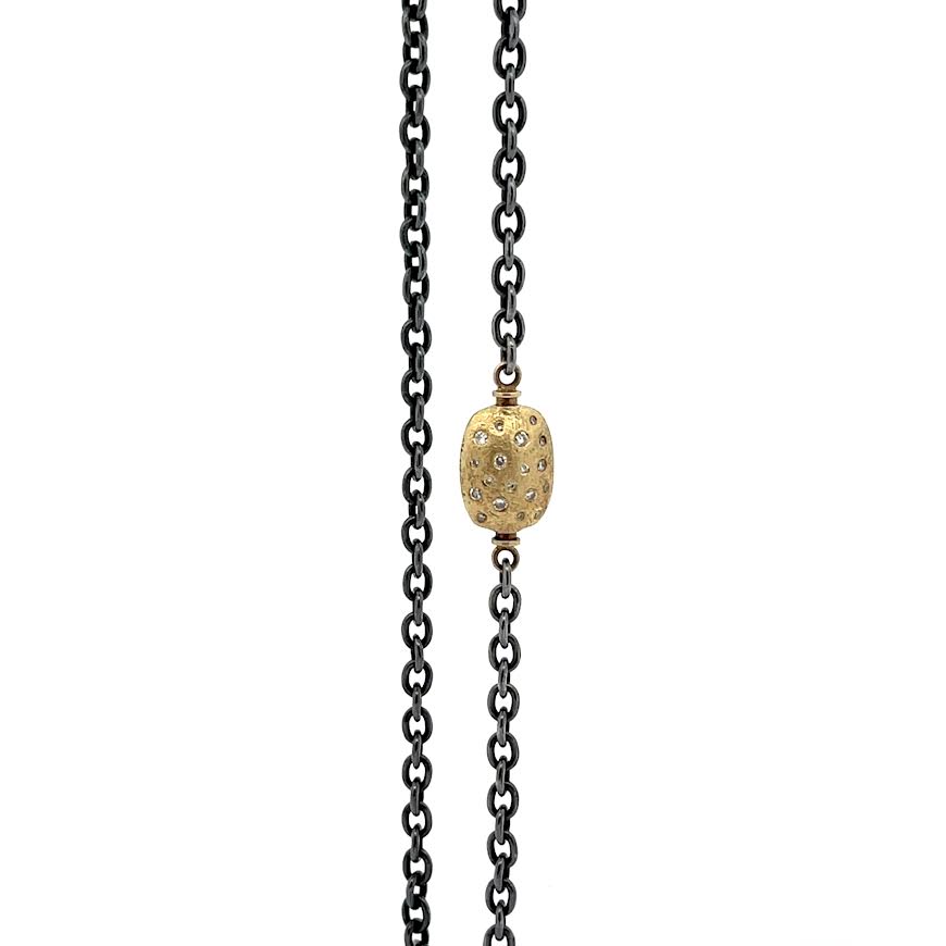 18 karat Yellow Gold, Oxidized Sterling Silver and Diamond Necklace Necklace