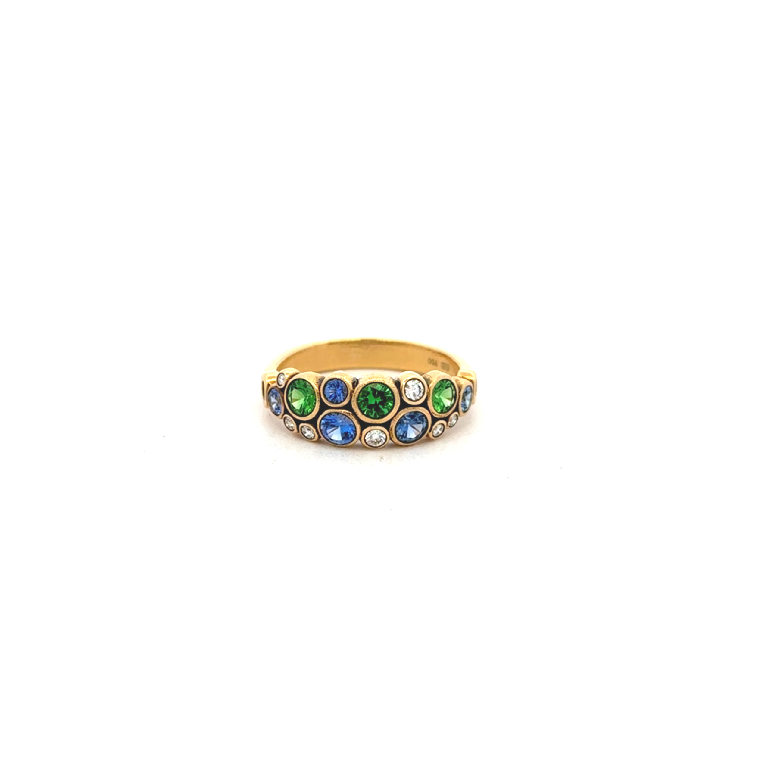 Tsavorite garnet, sapphire and diamond ring