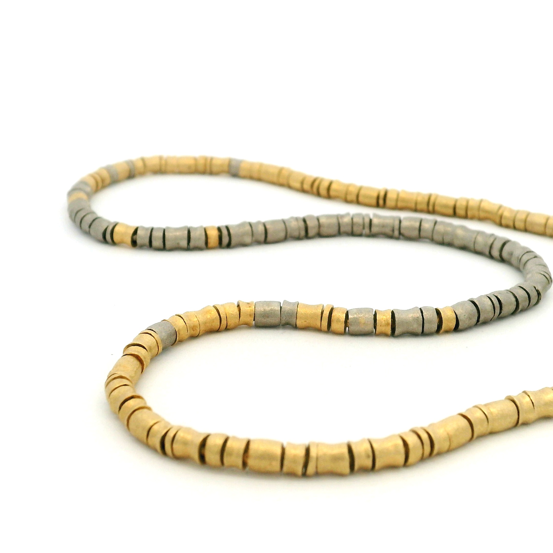 18 Karat Yellow and White Gold Beaded Necklace