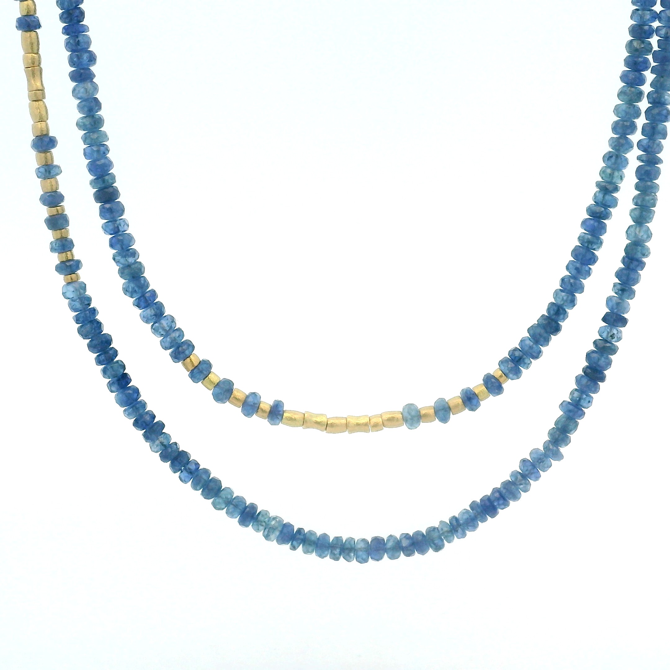 18 Karat Yellow Gold and Blue Sapphire Beaded Necklace