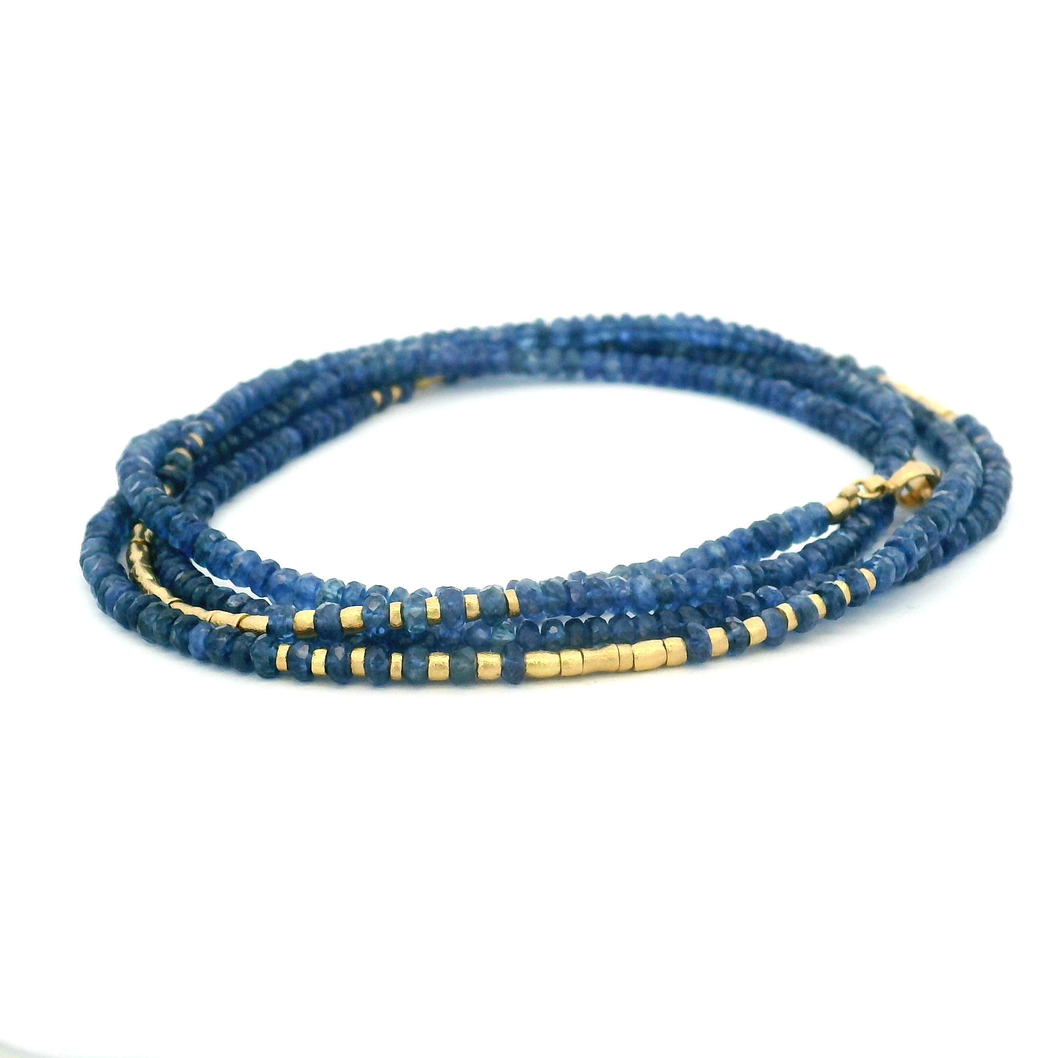 18 Karat Yellow Gold and Blue Sapphire Beaded Necklace