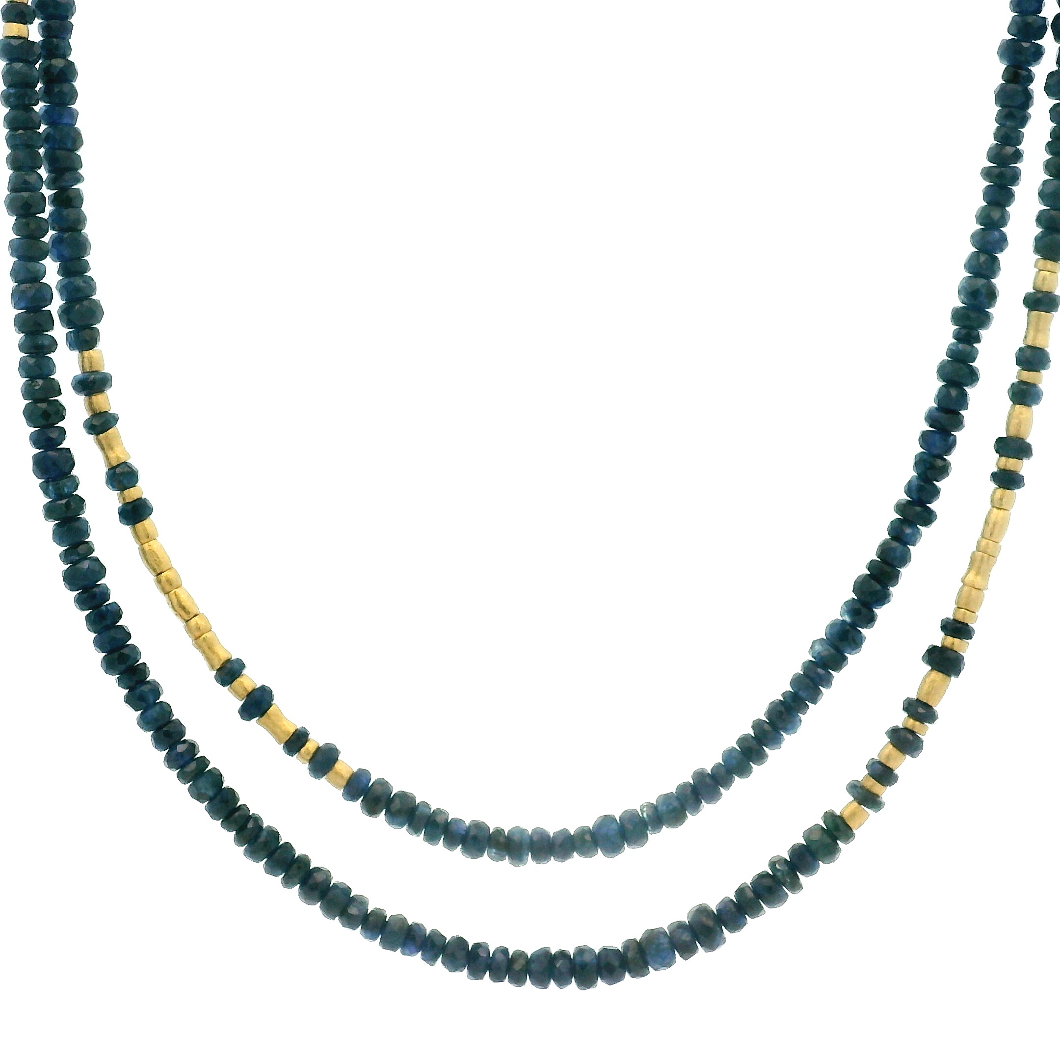 18 Karat Yellow Gold and Dark Blue Sapphire Necklace