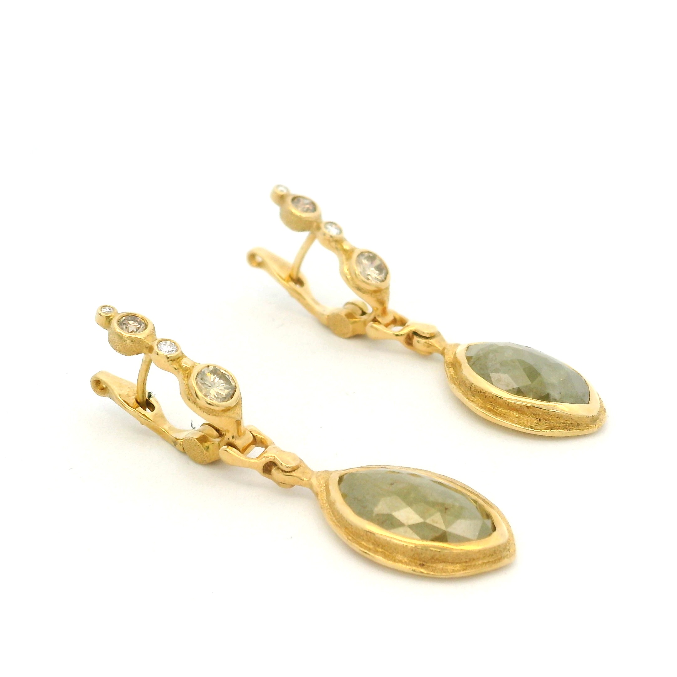 18 Karat Yellow Gold Marquise Diamond Drop Earrings