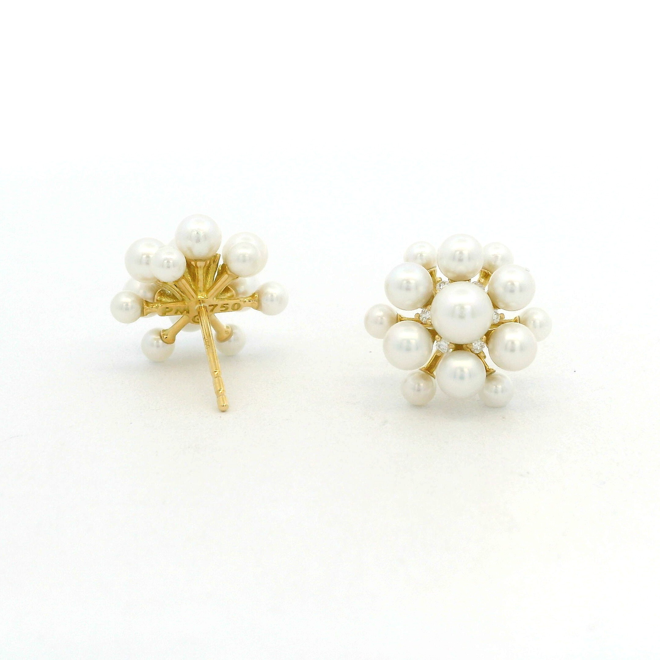 Yellow Gold, Diamond, Pearl Orbit Earrings