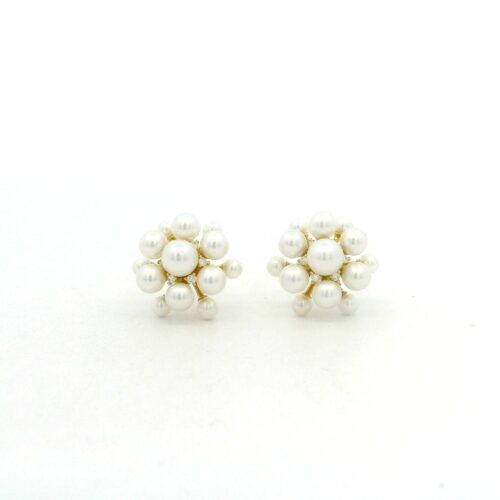 Yellow Gold, Diamond, Pearl Orbit Earrings
