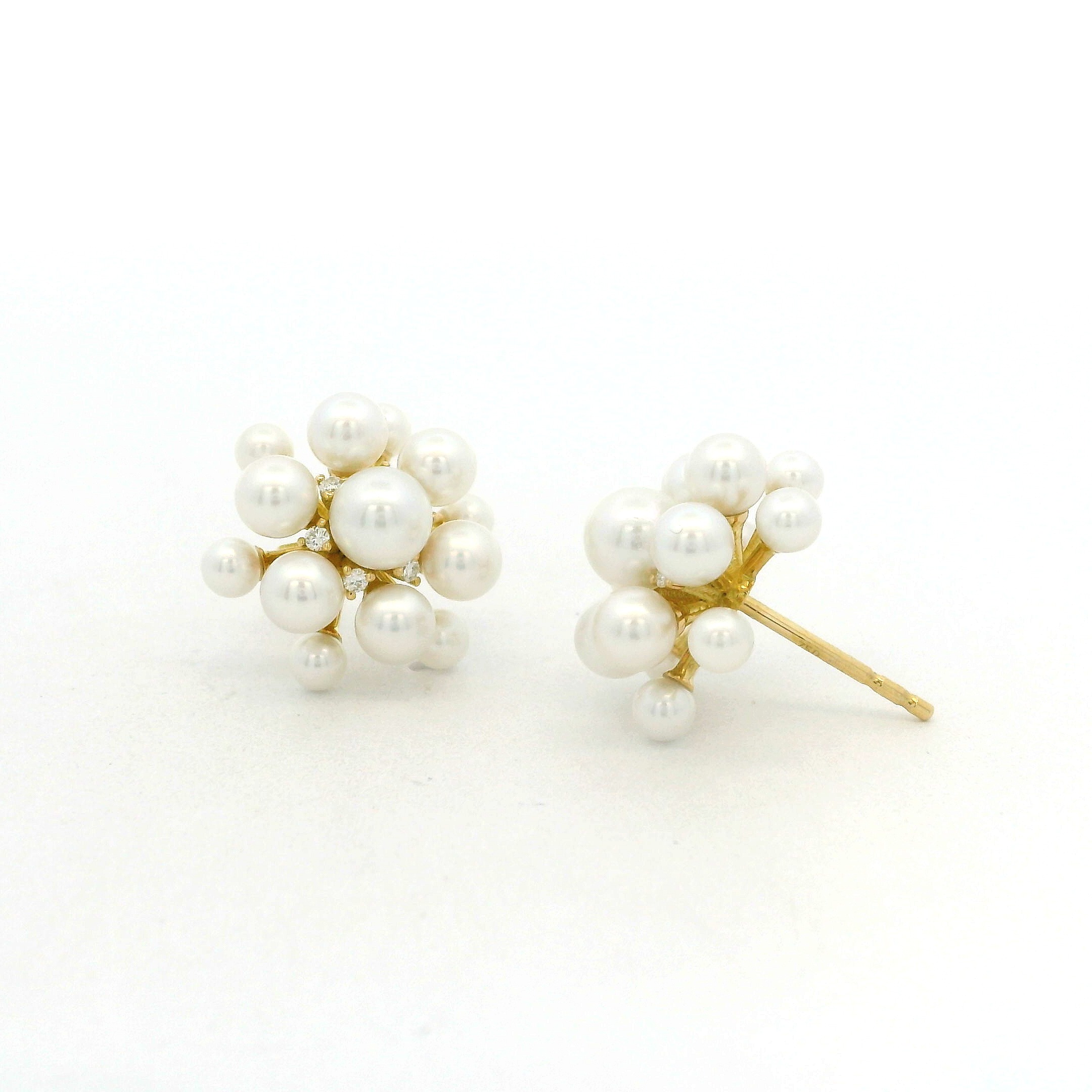 Yellow Gold, Diamond, Pearl Orbit Earrings