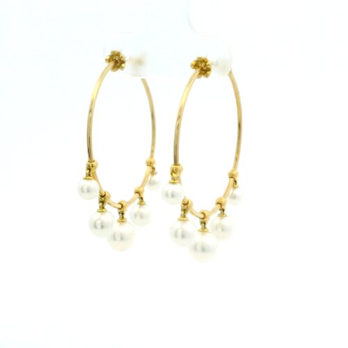 Yellow Gold and Akoya Pearl Wind Chime Earrings