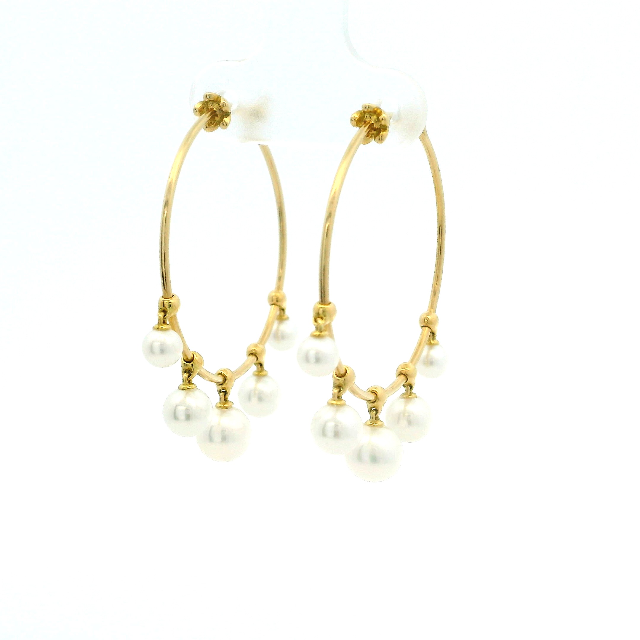 Yellow Gold and Akoya Pearl Wind Chime Earrings