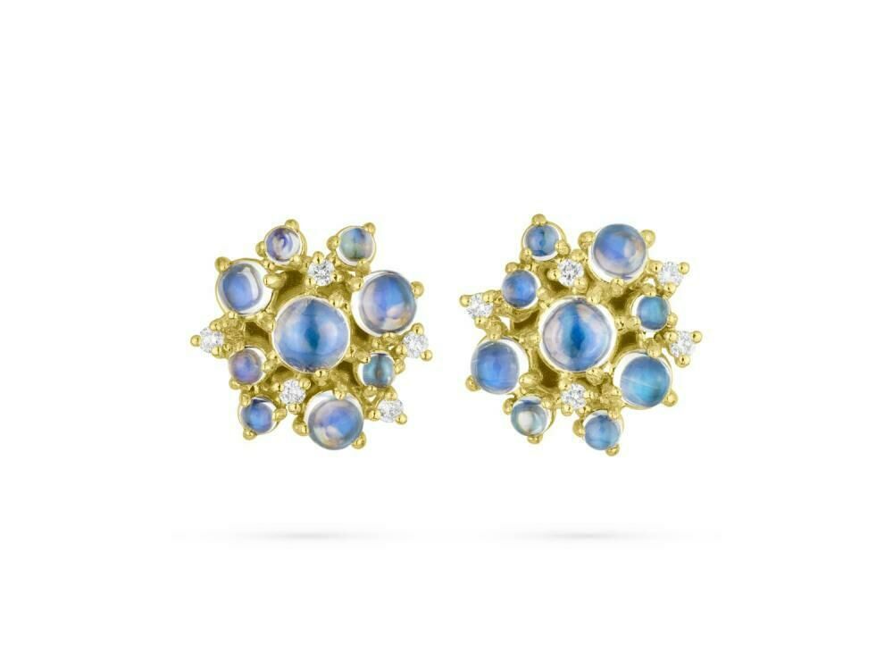 Yellow Gold Moonstone and Diamond Earrings