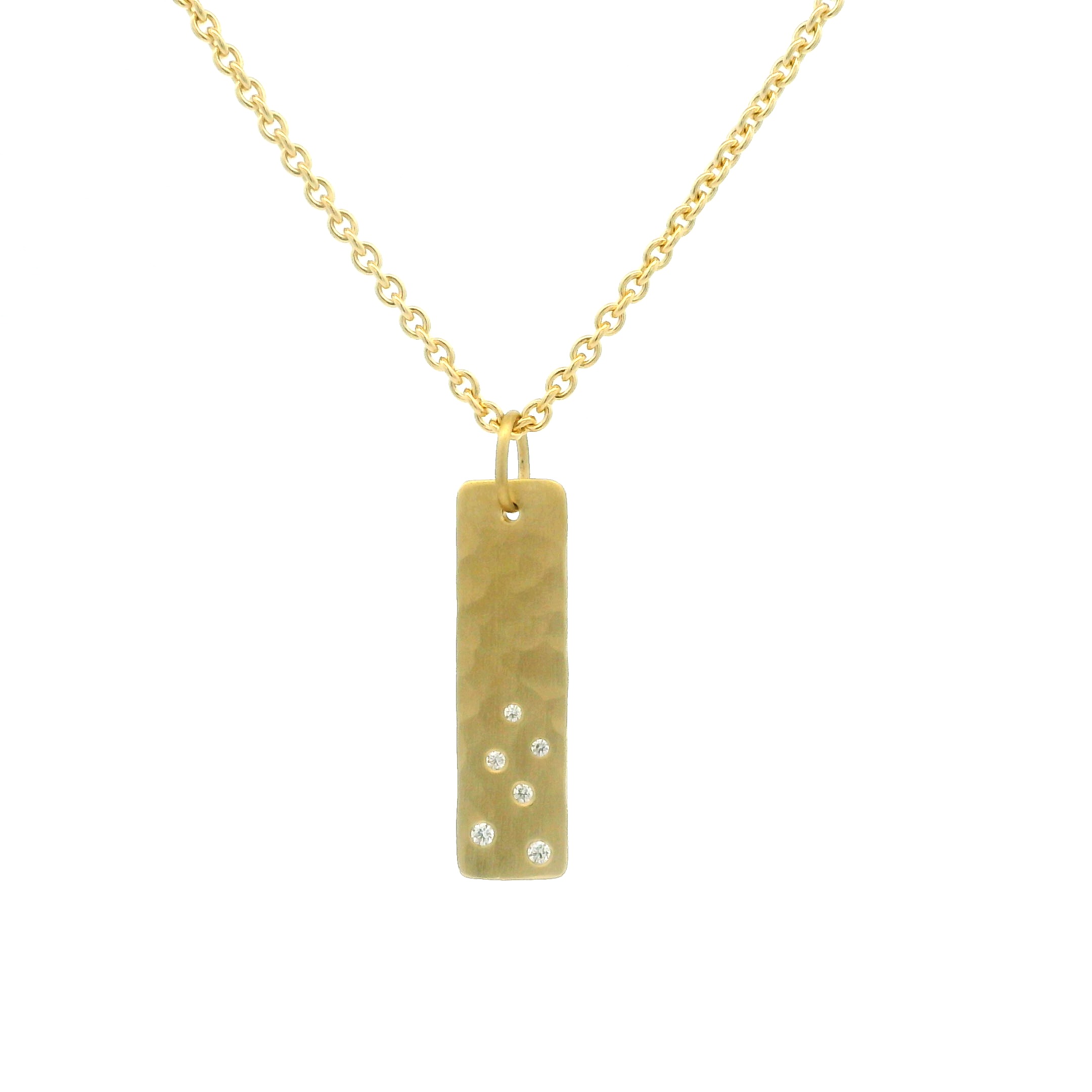 18 karat Yellow Gold and Diamond Hammered Bar Pendant