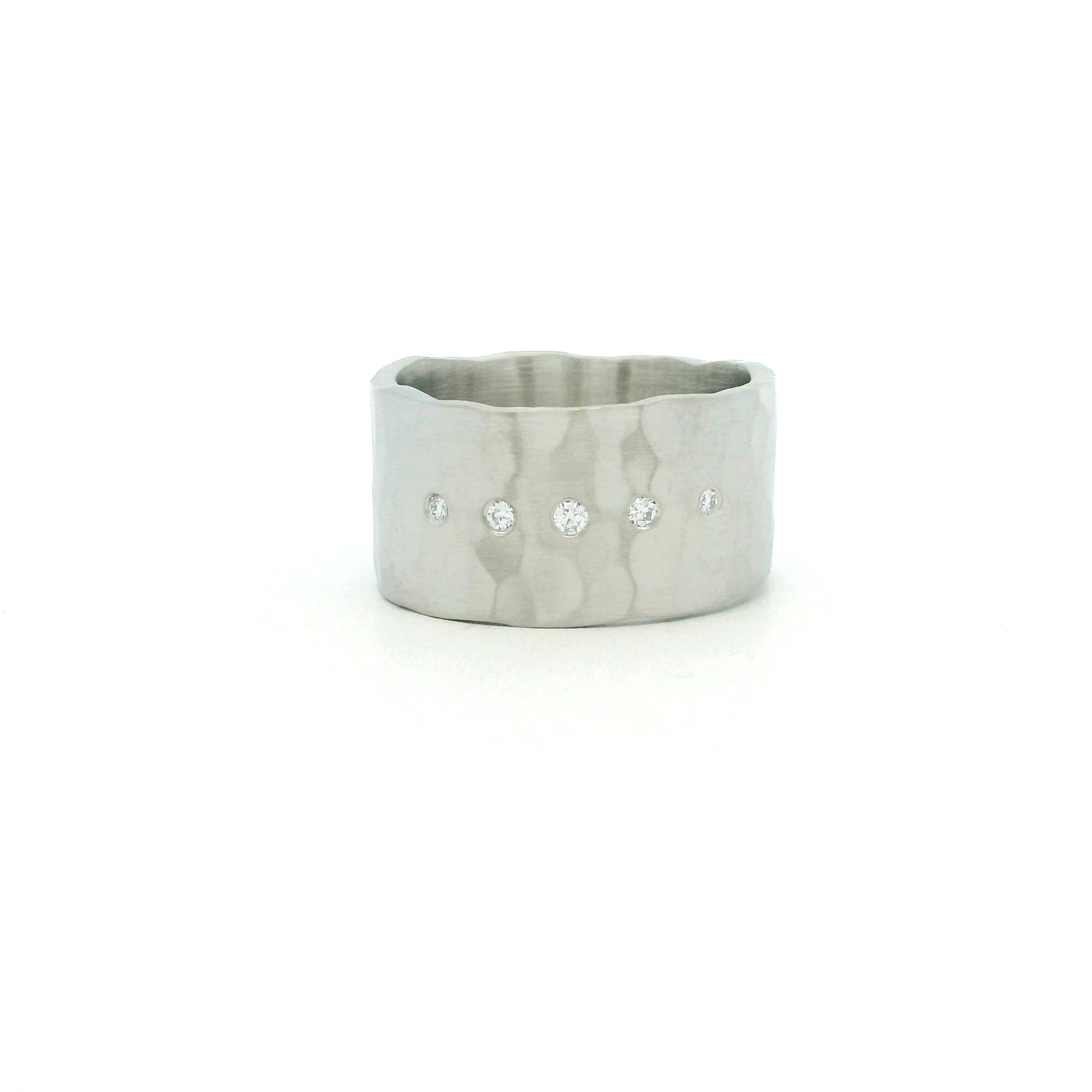 Platinum Wide Hammered Diamond Ring