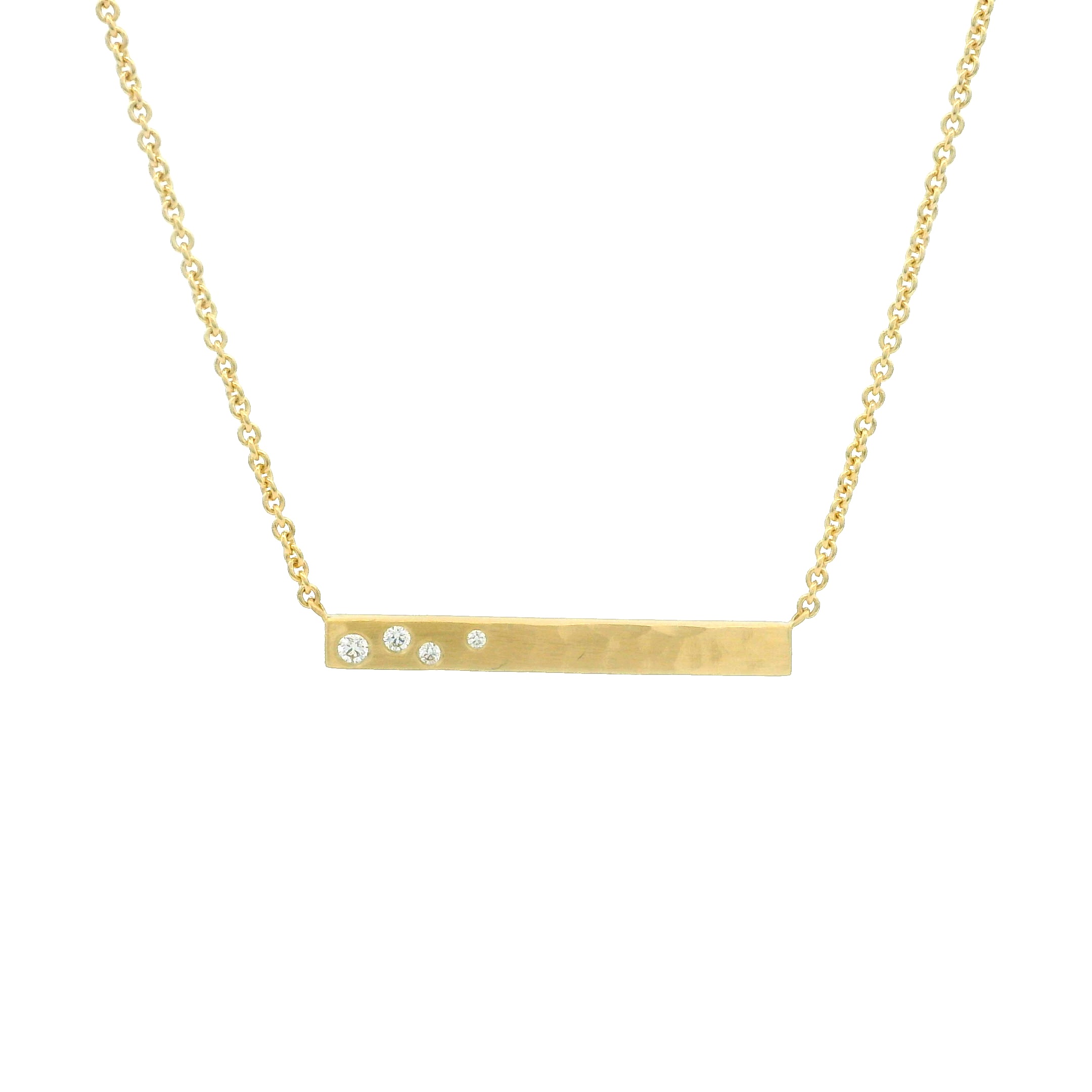 18 karat Yellow Gold and Diamond Hammered Bar Necklace