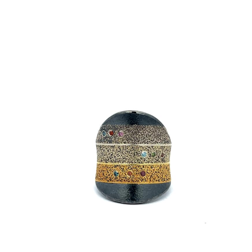 Yellow Gold and Silver Colorful Diamond Ring