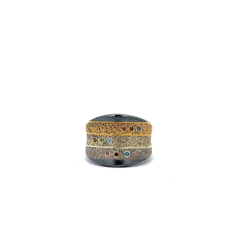 Yellow Gold and Silver Colorful Diamond Ring