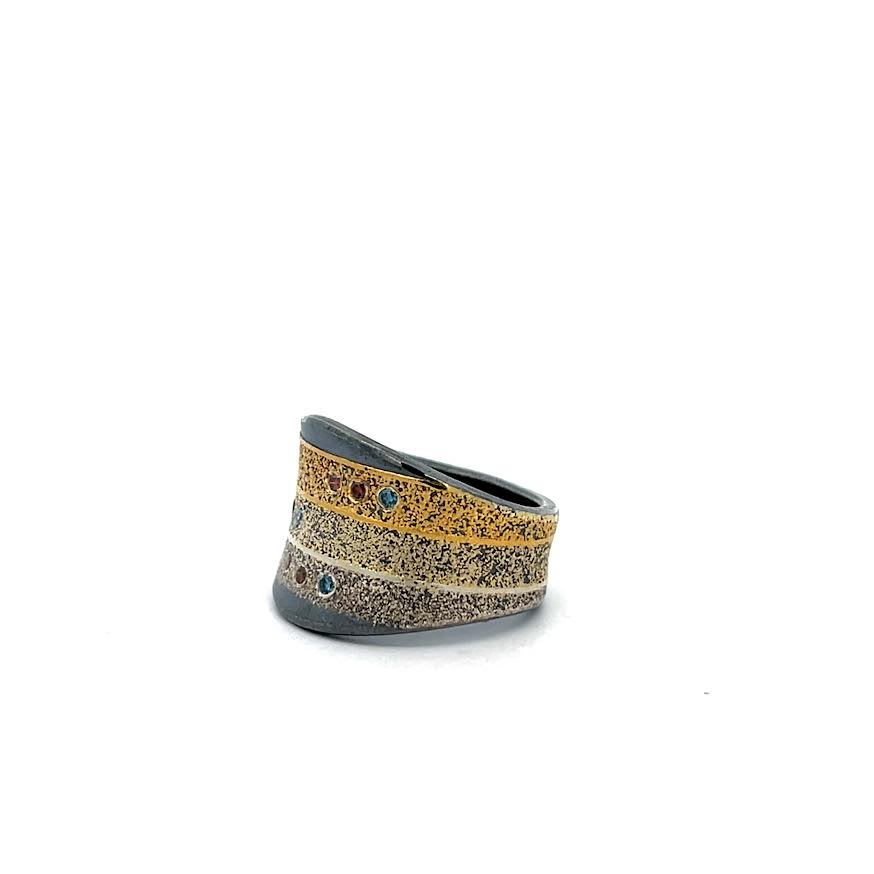 Yellow Gold and Silver Colorful Diamond Ring