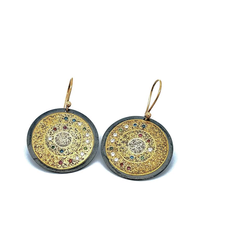 Mixed Metal and Colored Diamond Earrings