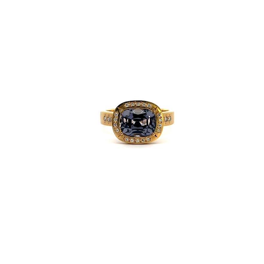 Yellow Gold Gray Spinel and Diamond Ring