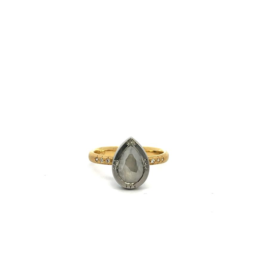 Pear Shaped Rosecut Gray Diamond Ring