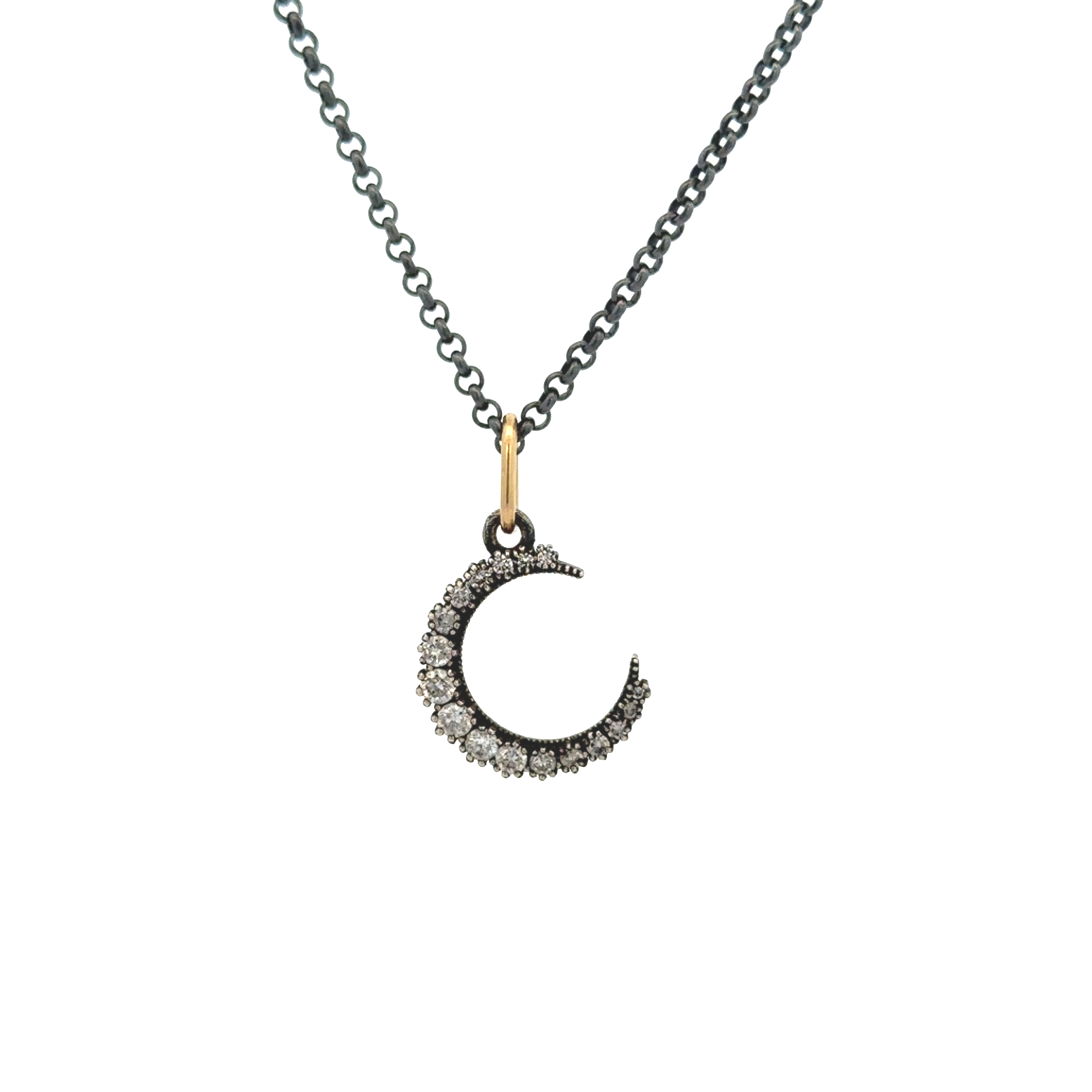 Oxidized Silver and Diamond Crescent Moon Charm
