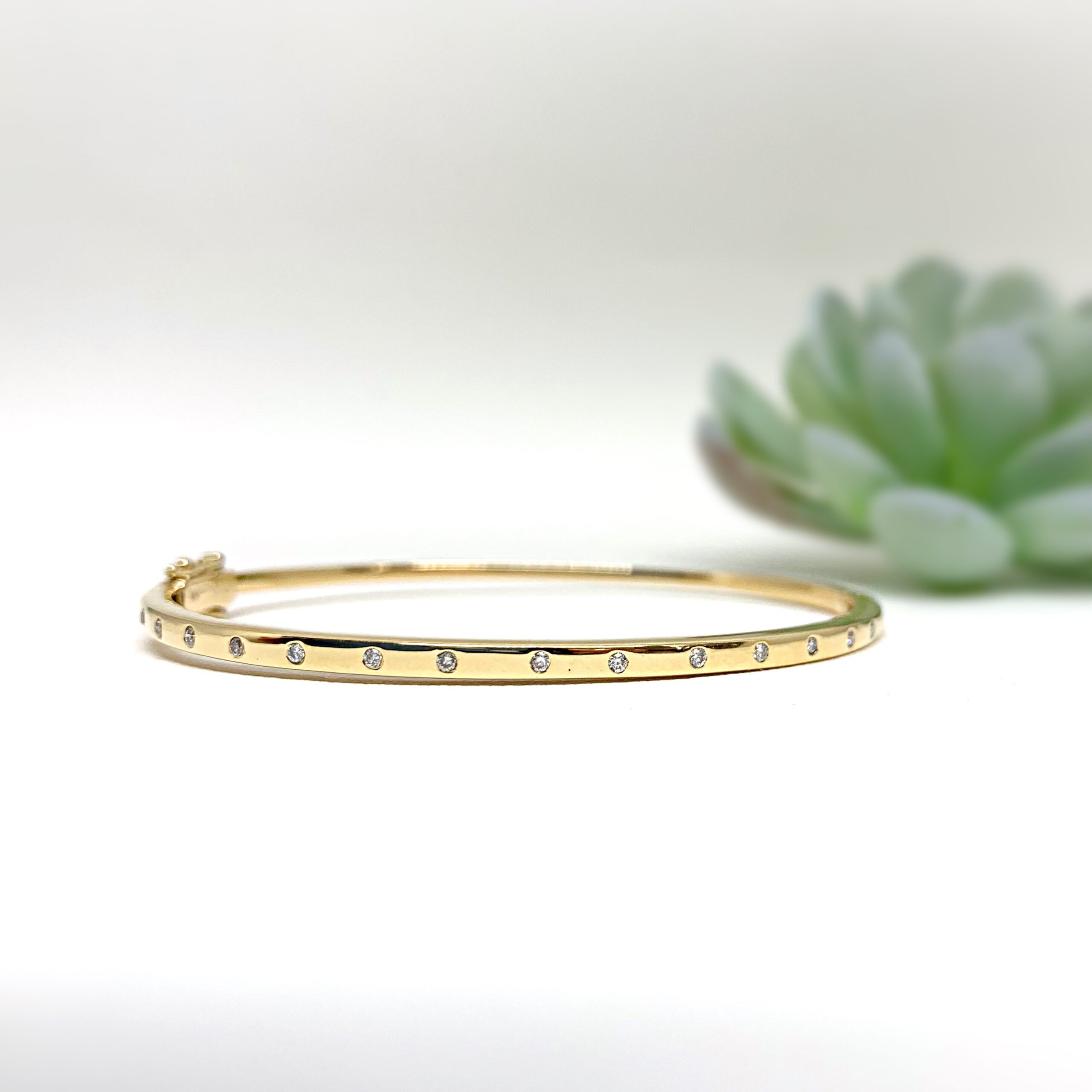 Yellow Gold and Diamond Hinged Bangle