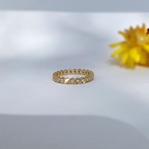 Yellow Gold and Diamond Hexagonal Band