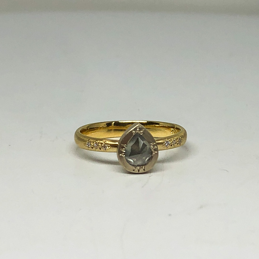 Yellow Gold and Gray Pear Shaped Diamond RIng