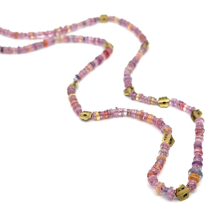 Yellow Gold and Pink Sapphire 'Flora' Beaded Necklace