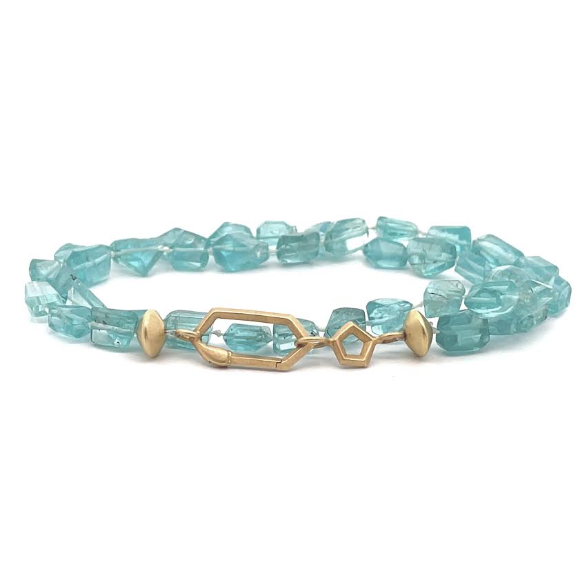 Faceted Apatite and 18 karat Yellow Gold Gemstone Wrap Bracelet