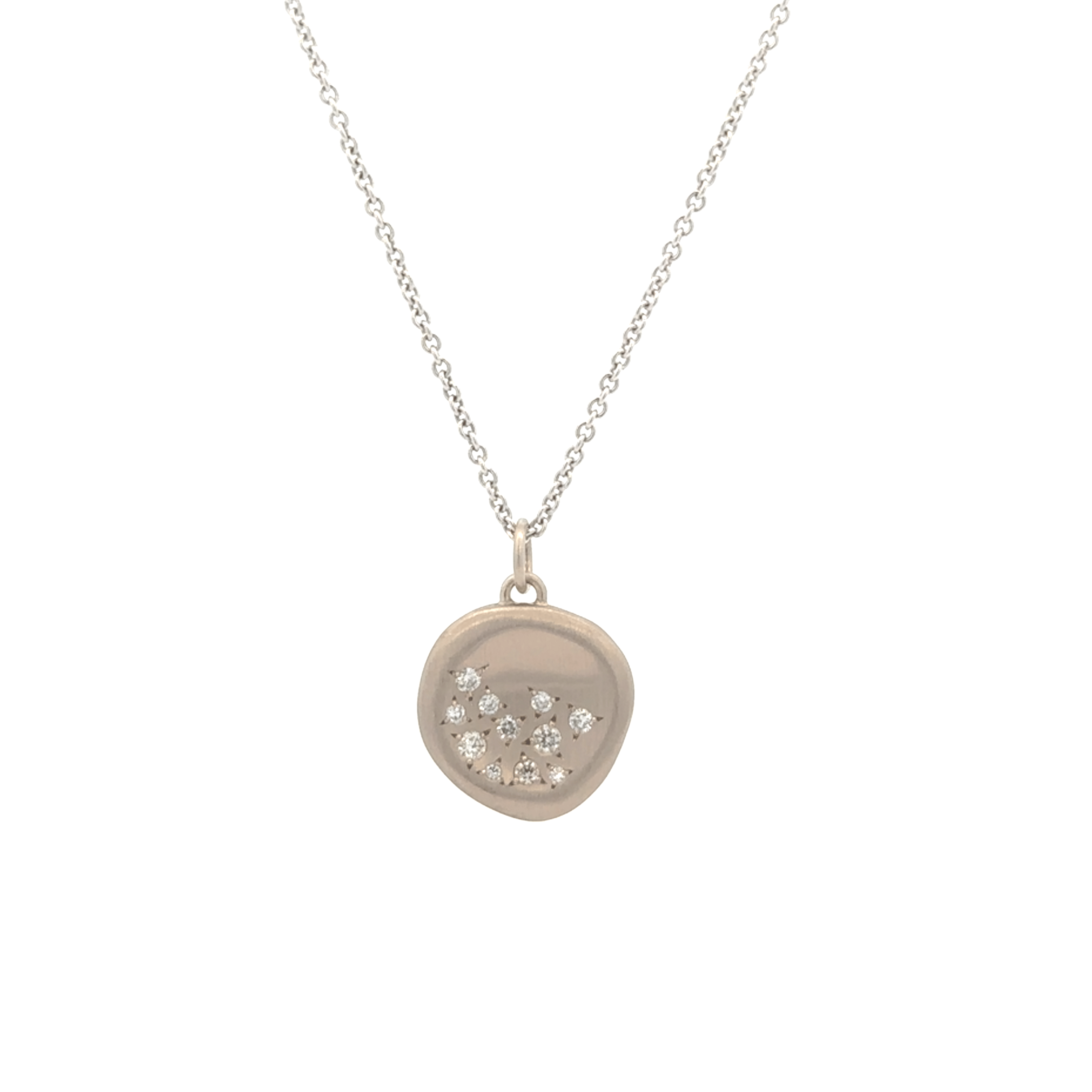 White Gold and Diamond Convex Disk Pendant