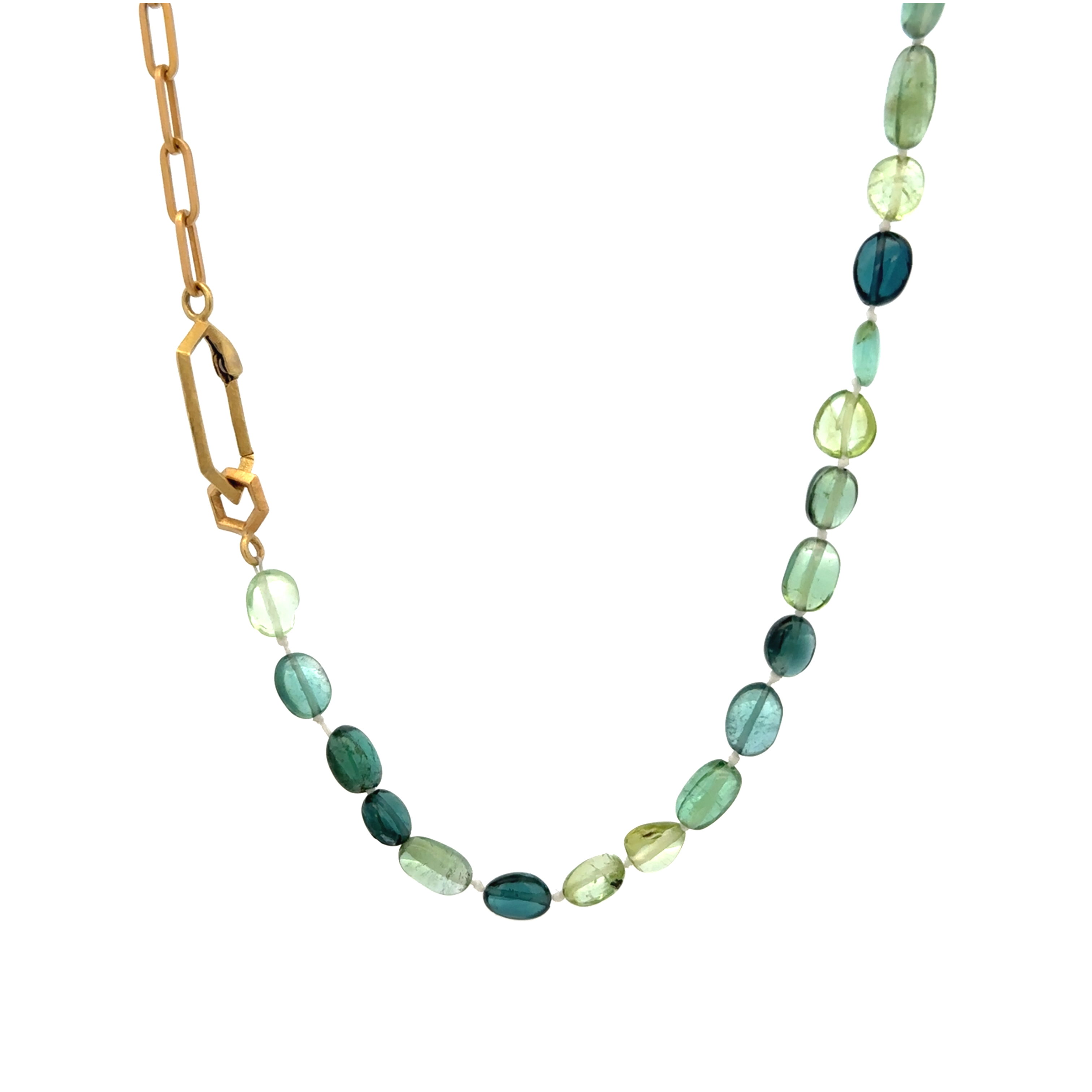 Blue Green Tourmaline and Yellow Gold Strand