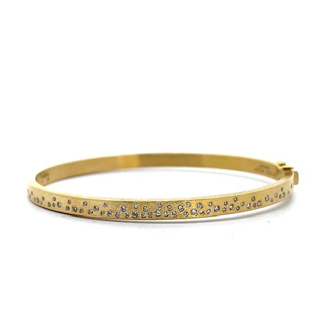 18 karat Yellow Gold and Scattered Diamond Hinged Bracelet