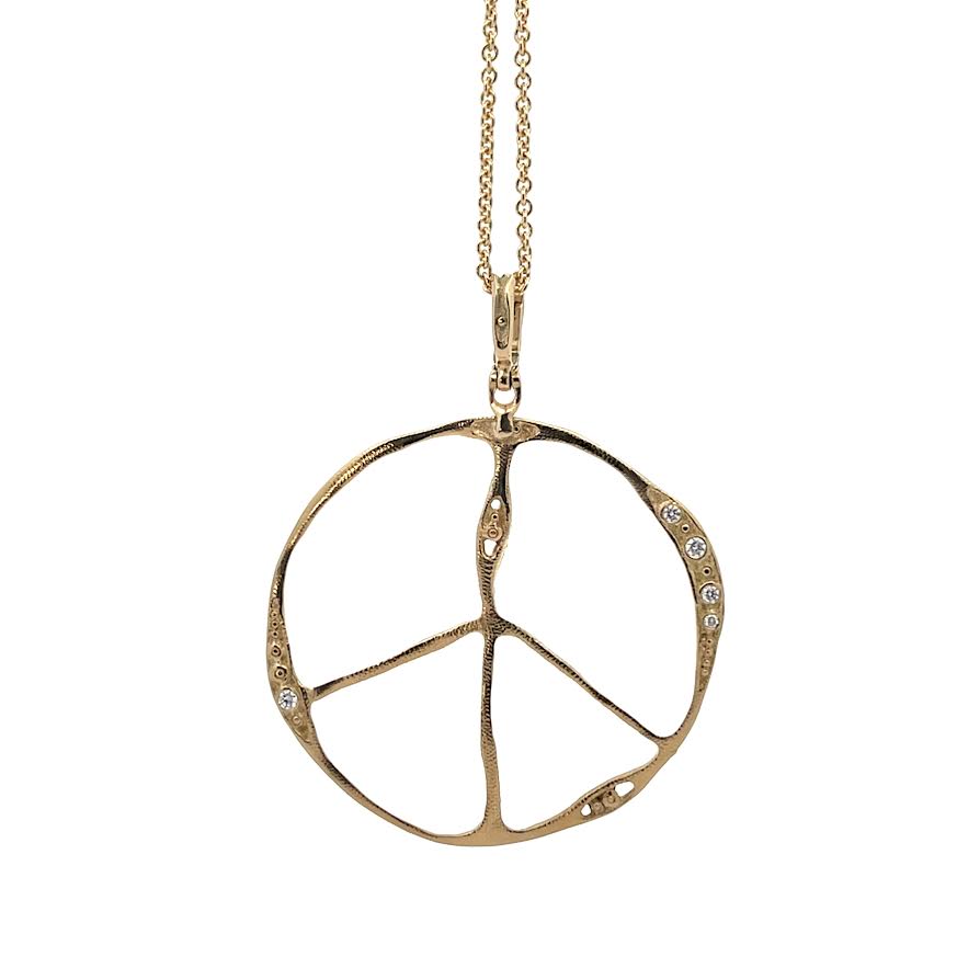 18 karat Yellow Gold and Diamond Peace Sign, Small