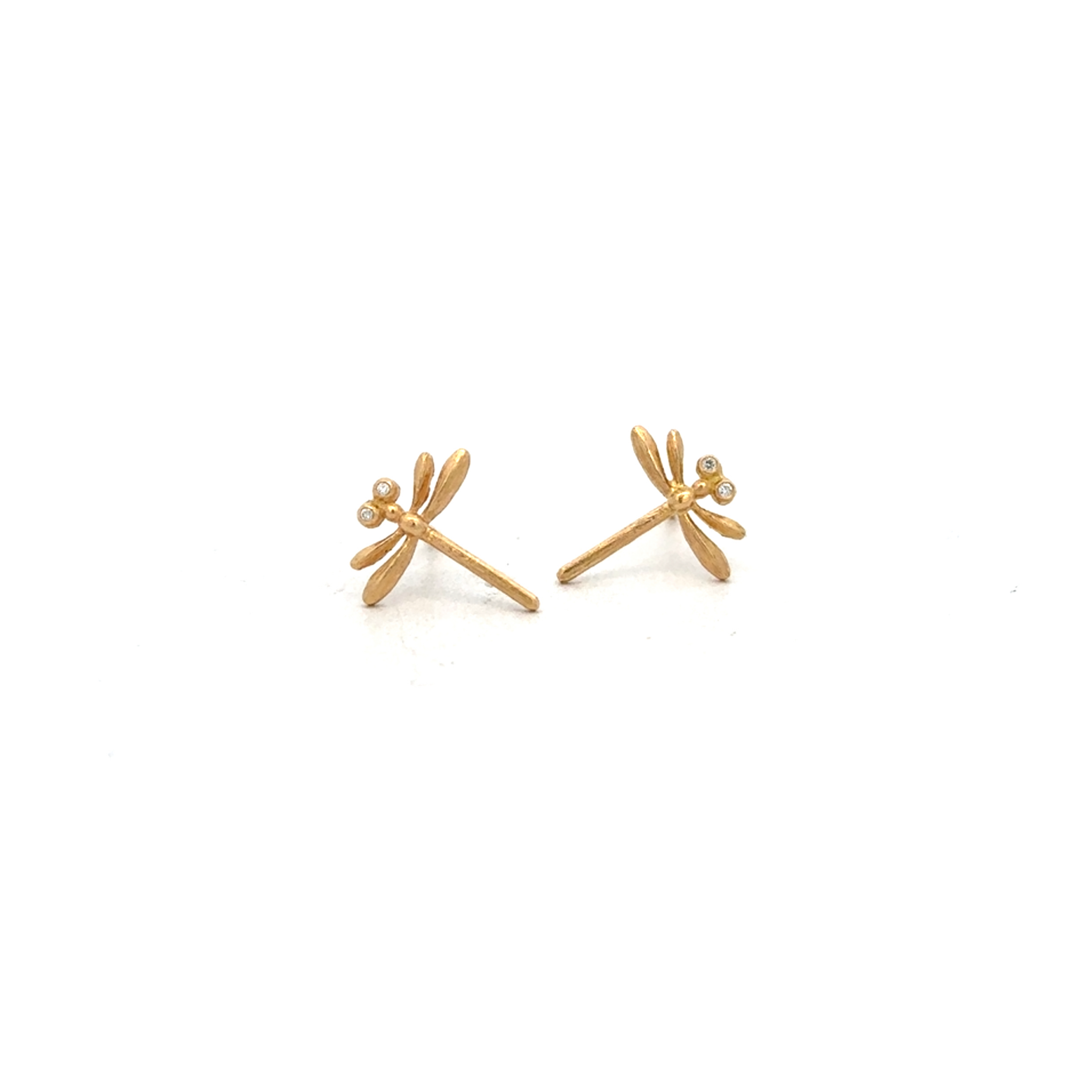 18 Karat Yellow Gold Dragonfly Stud Earrings